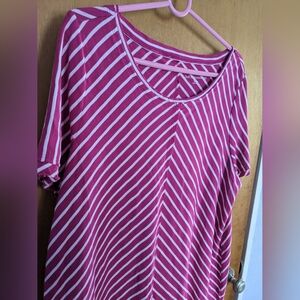 Soft Surrounding Pima Cotton Pink White Horizontal Stripe Blouse Size XL